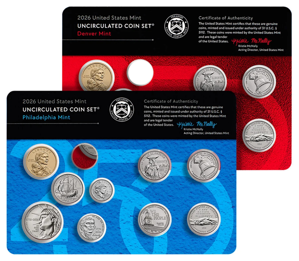 1776-2026 P & D US Mint Uncirculated 18 Coin Set - No Pennies