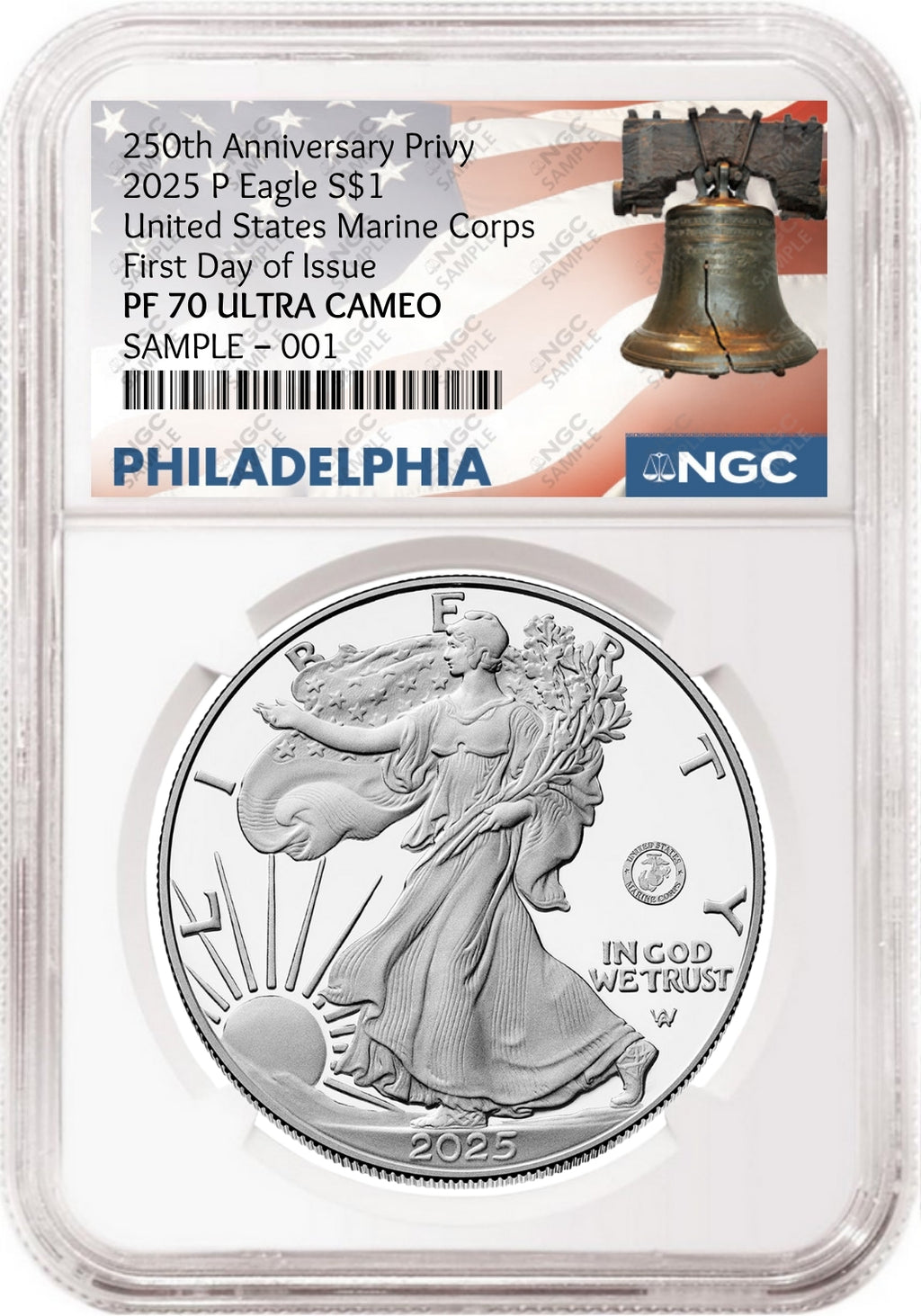 2025 P Silver Eagle Marine 250th Anniversary Privy NGC PF 70 First Day of Issue Philly