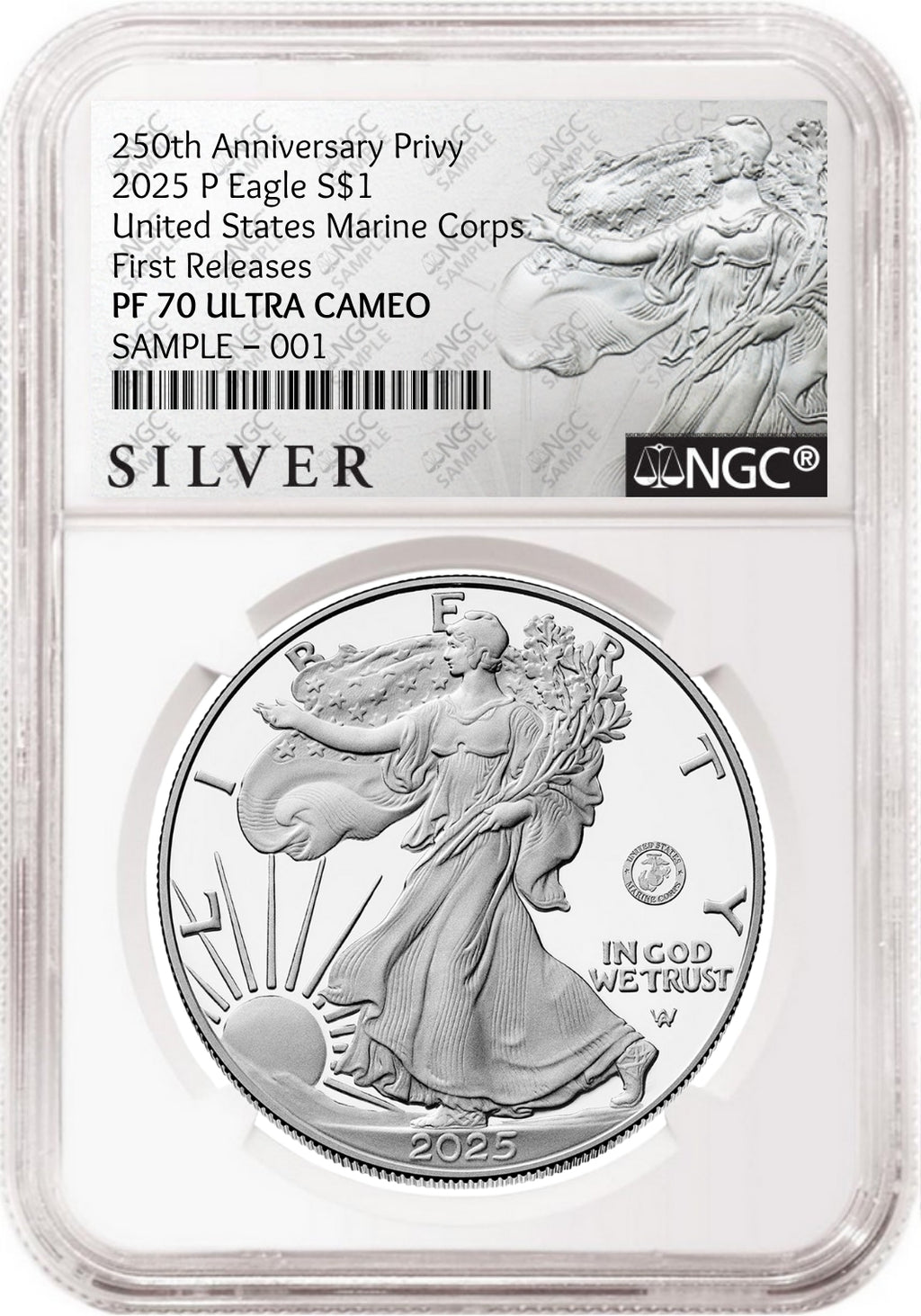 2025 P Silver Eagle Marine 250th Anniversary Privy NGC PF 70 First Releases ALS