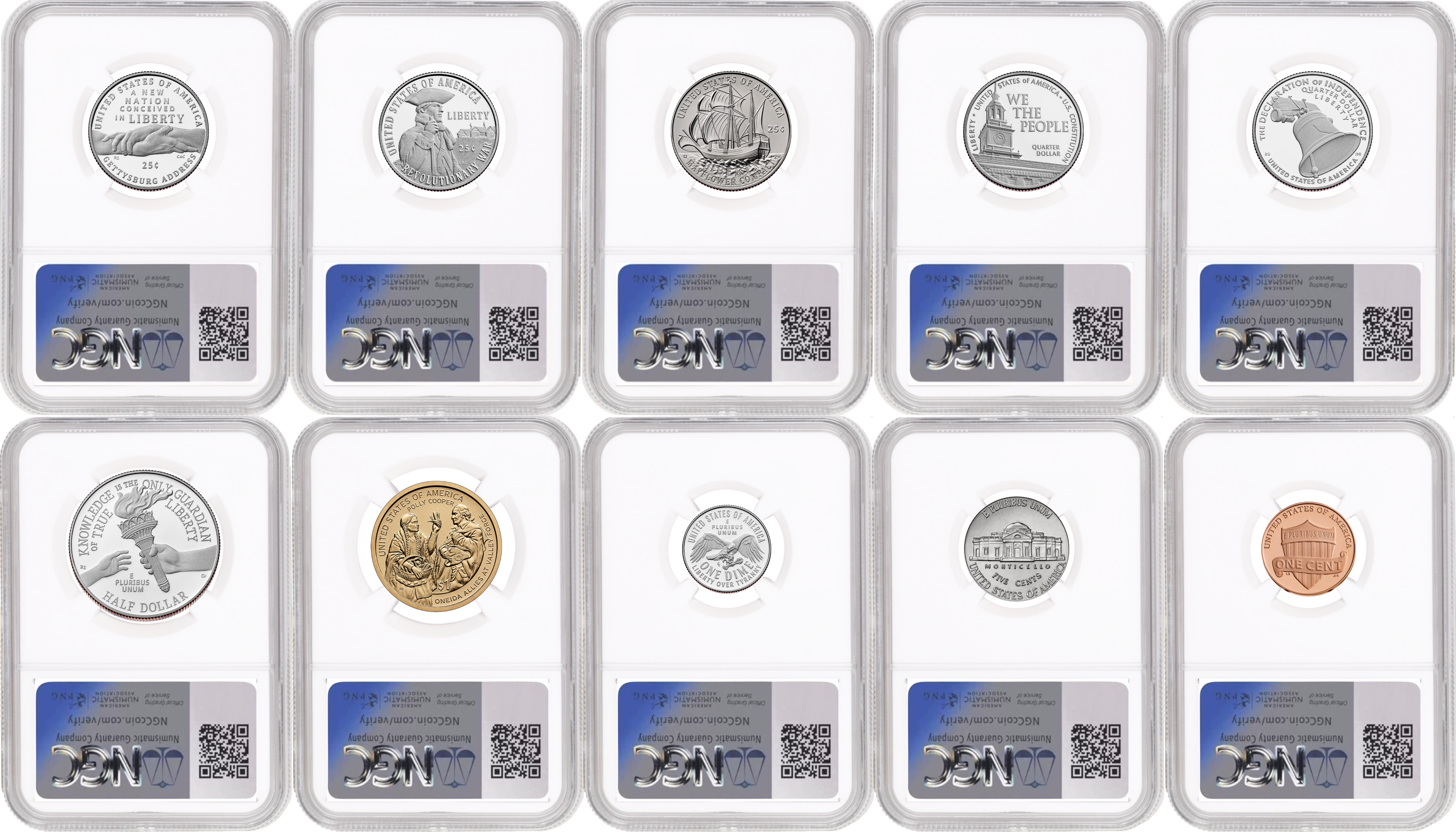 1776-2026 US Mint Complete 10 Coin Silver Proof Set, NGC PF70 FDOI, 250th Gold Label