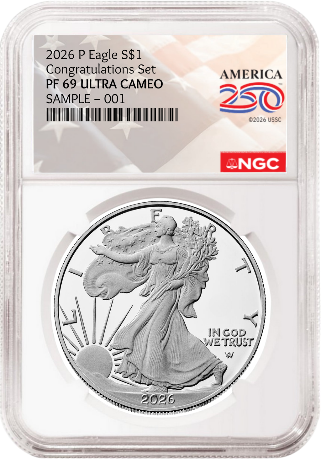 2026 P Congratulations Set Proof Silver Eagle NGC PF 69, 250 Flag   Presale