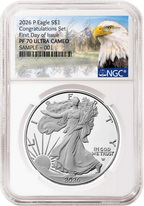 2026 P Congratulations Set Proof Silver Eagle NGC PF 70, First Day Mtn
