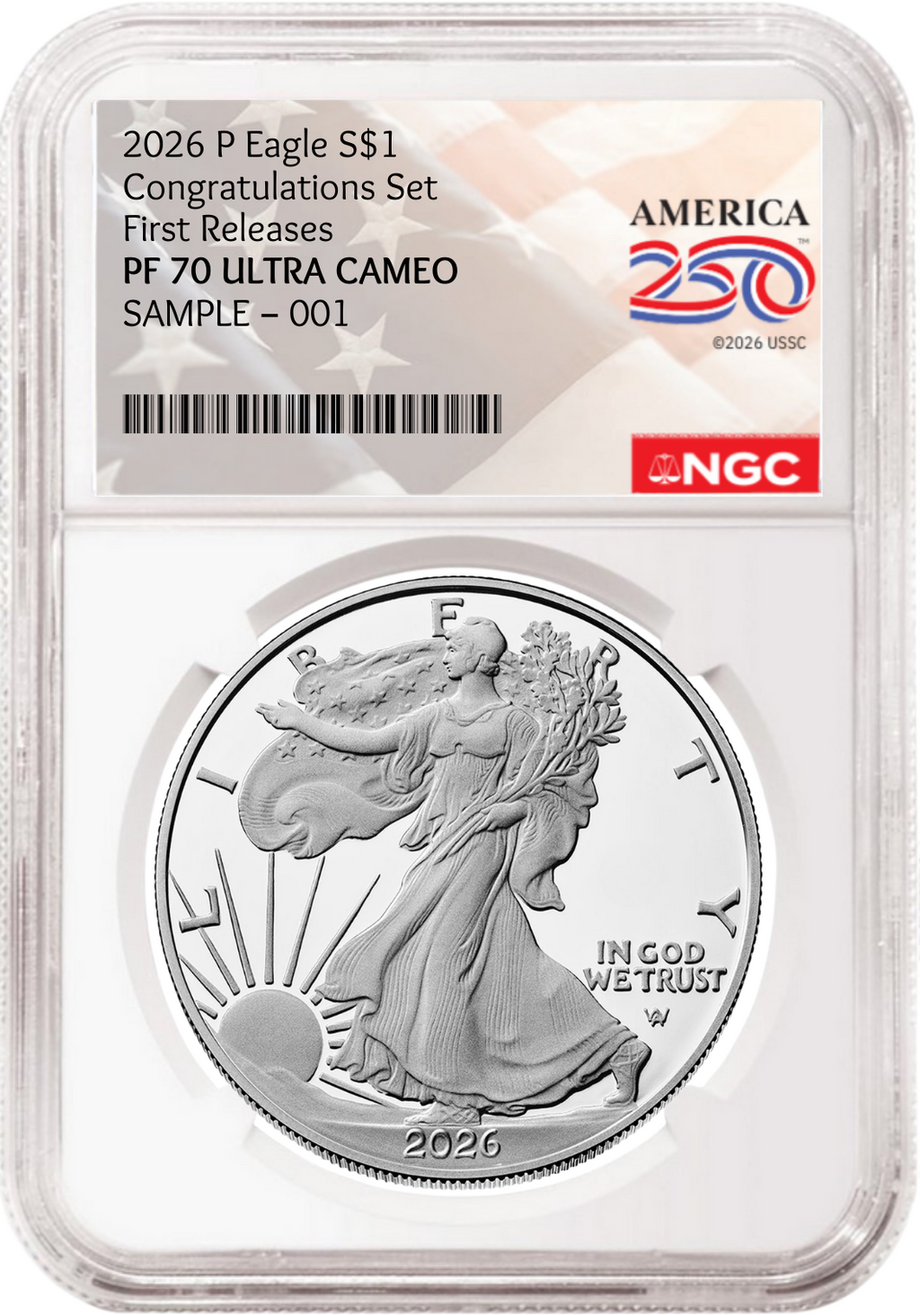 2026 P Congratulations Set Proof Silver Eagle NGC PF 70, First Releases 250 Flag