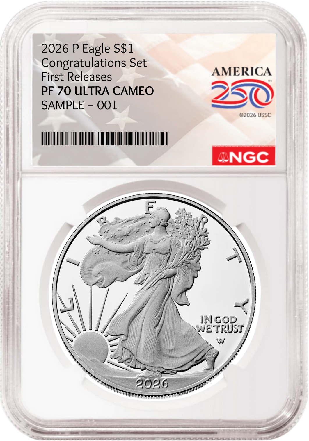 2026 P Congratulations Set Proof Silver Eagle NGC PF 70, First Releases 250 Flag