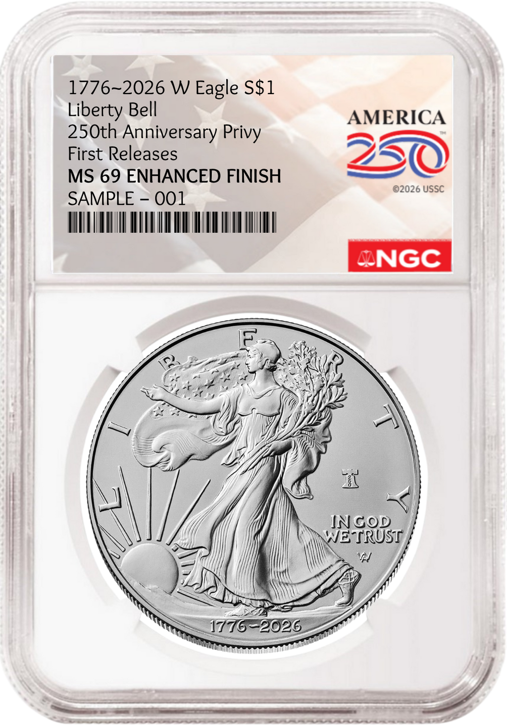 2026 W Enhanced Uncirculated Silver Eagle NGC MS 69, First Releases 250th Flag Label