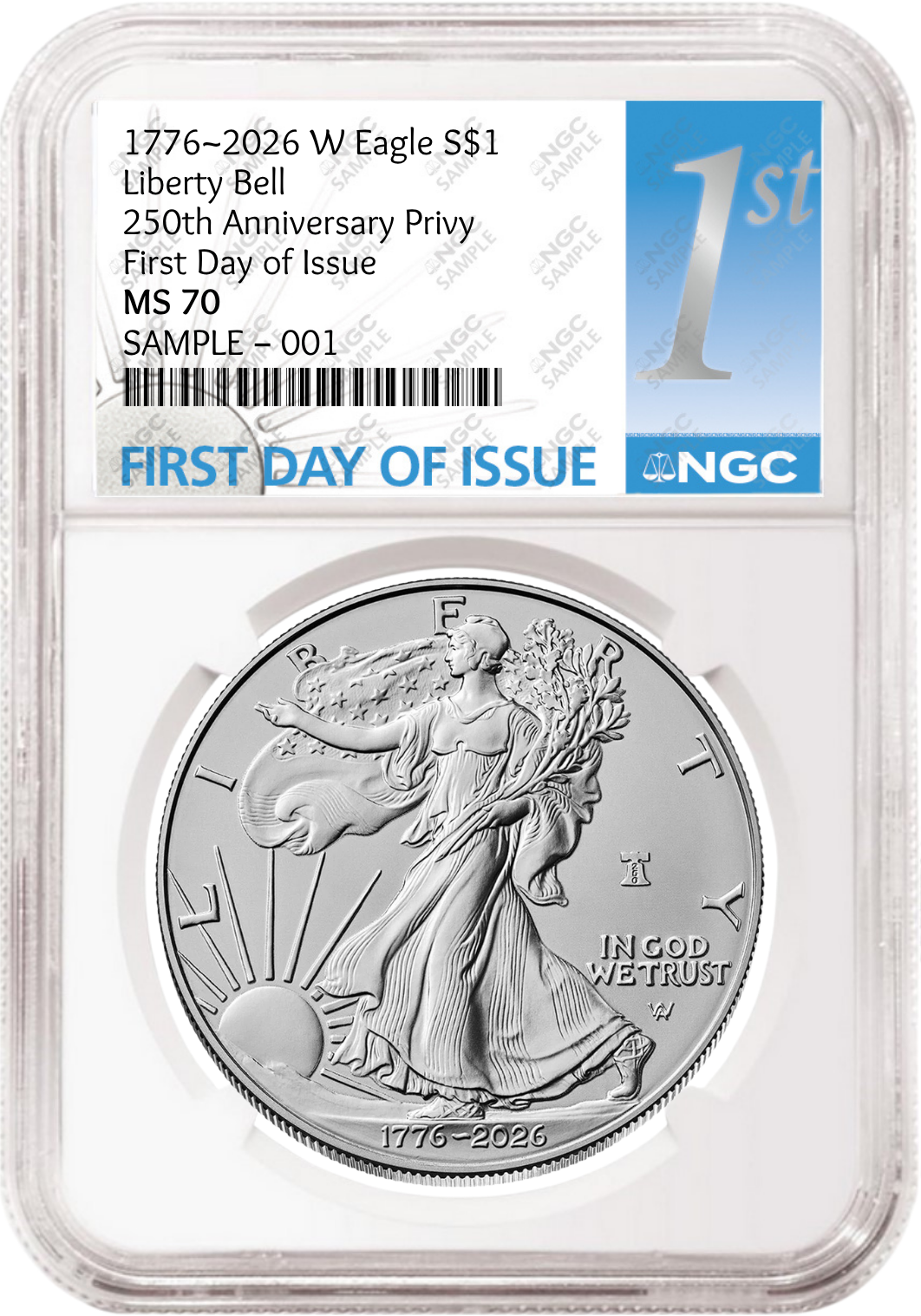 2026 W Enhanced Uncirculated Silver Eagle NGC MS 70, First Day Of Issue 1st Day Label