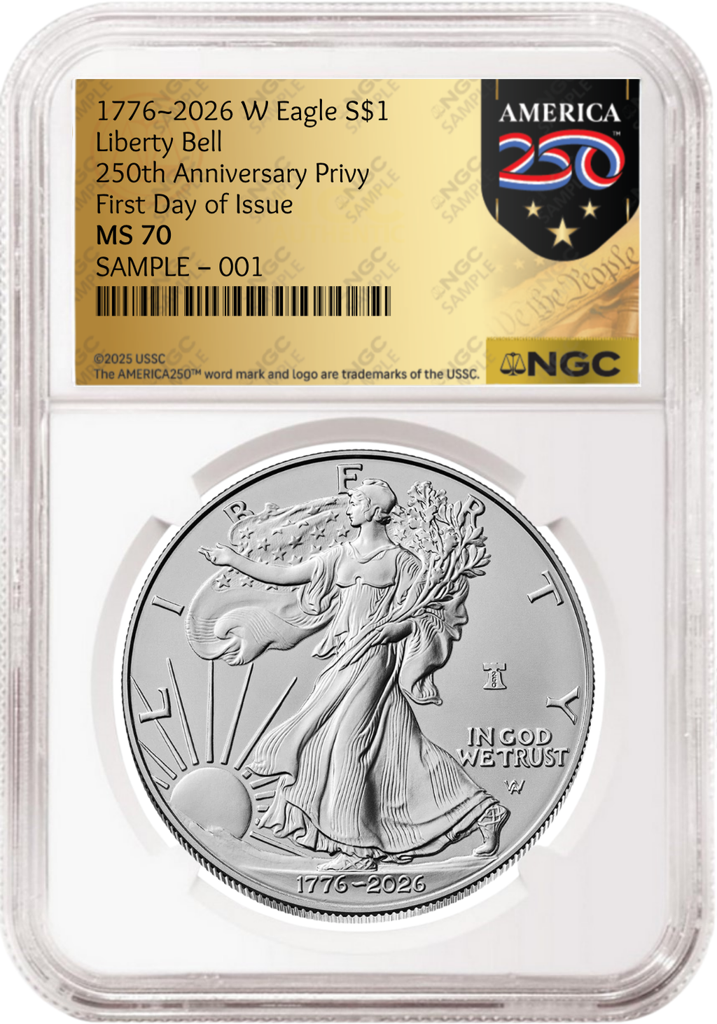 2026 W Enhanced Uncirculated Silver Eagle NGC MS 70, First Day Of Issue 250th Gold Label