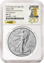 2026 W Enhanced Uncirculated Silver Eagle NGC MS 70, First Releases 250th Liberty Bell Label