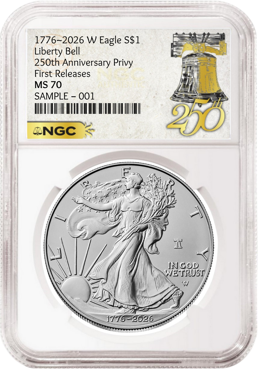 2026 W Enhanced Uncirculated Silver Eagle NGC MS 70, First Releases 250th Liberty Bell Label