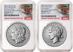 2 Coin Set 2025 Morgan and Peace Reverse Proof Silver Dollars NGC RP 70 First Day of Issue and First Releases SF