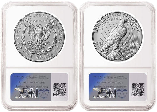 2 Coin Set 2025 Morgan and Peace Reverse Proof Silver Dollars NGC RP 70 First Day of Issue and First Releases SF