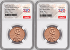2 Coin set, 1776-2026 P & D Lincoln Cent , NGC MS 66 RD First Day of Issue, 250 Flag