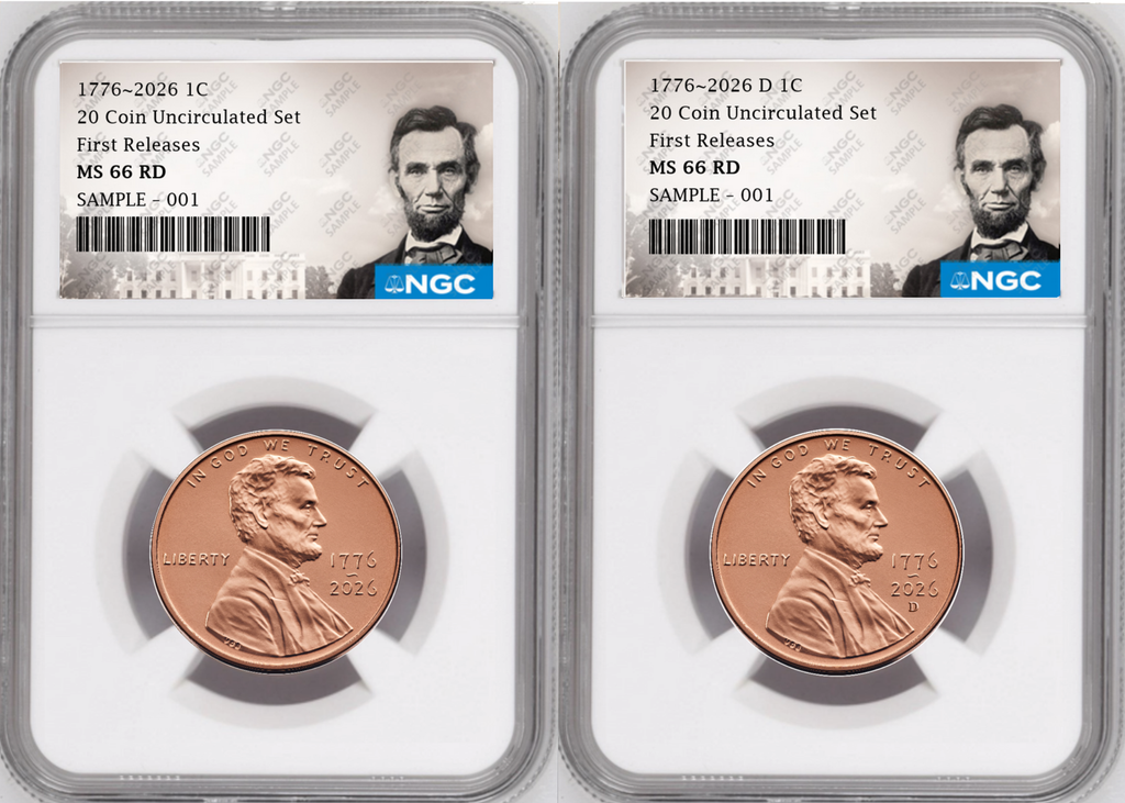 2 Coin set, 1776-2026 P & D Lincoln Cent , NGC MS 66 RD First Releases, Lincoln Label