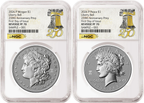 2 Coin Set 2026 Morgan and Peace Reverse Proof Liberty Bell Privy NGC RP70 First Day of Issue Bell Presale