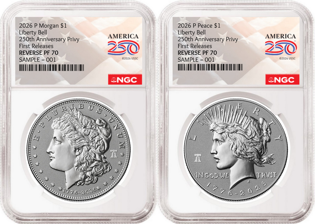 2 Coin Set 2026 Morgan and Peace Reverse Proof Liberty Bell Privy NGC RP70 First Releases Flag Presale