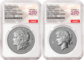 1776~2026 Morgan and Peace Enhanced Uncirculated Dollar 2 Coin Set, 250th Privy, NGC MS70 FDOI, Flag Label