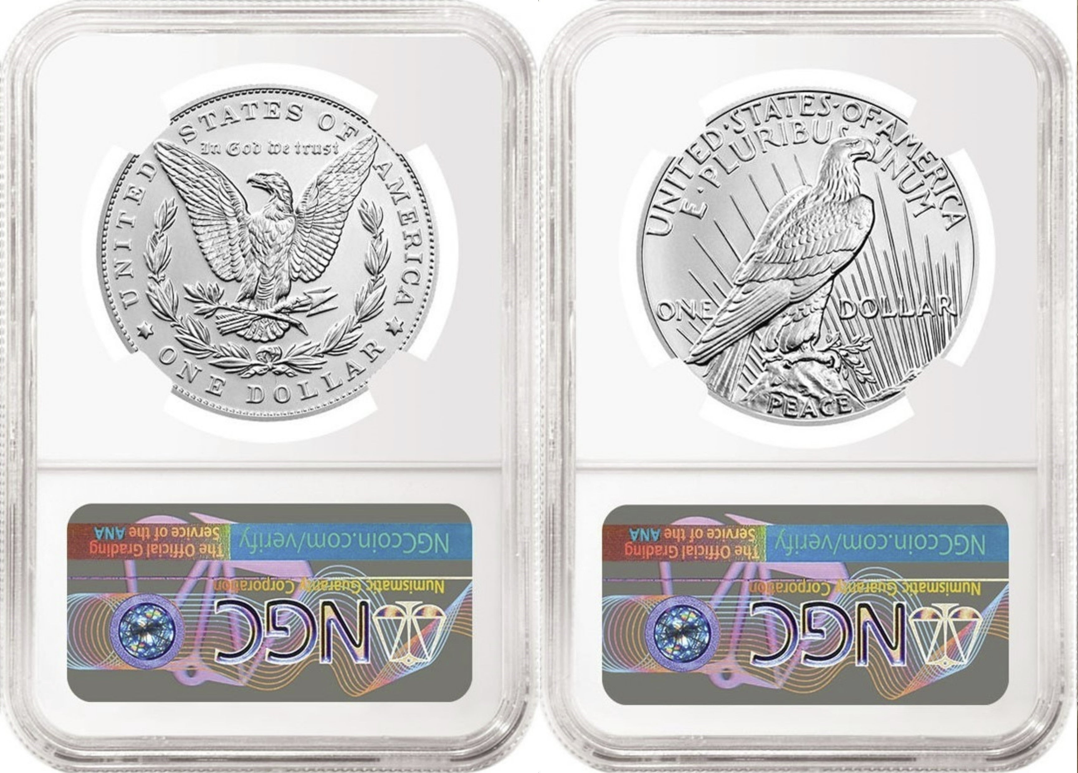 1776~2026 Morgan and Peace Enhanced Uncirculated Dollar 2 Coin Set, 250th Privy, NGC MS70 FDOI, Flag Label