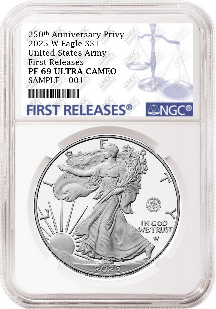 2025 W Silver Eagle Army 250th Anniversary Privy NGC PF 69 First Releases FR