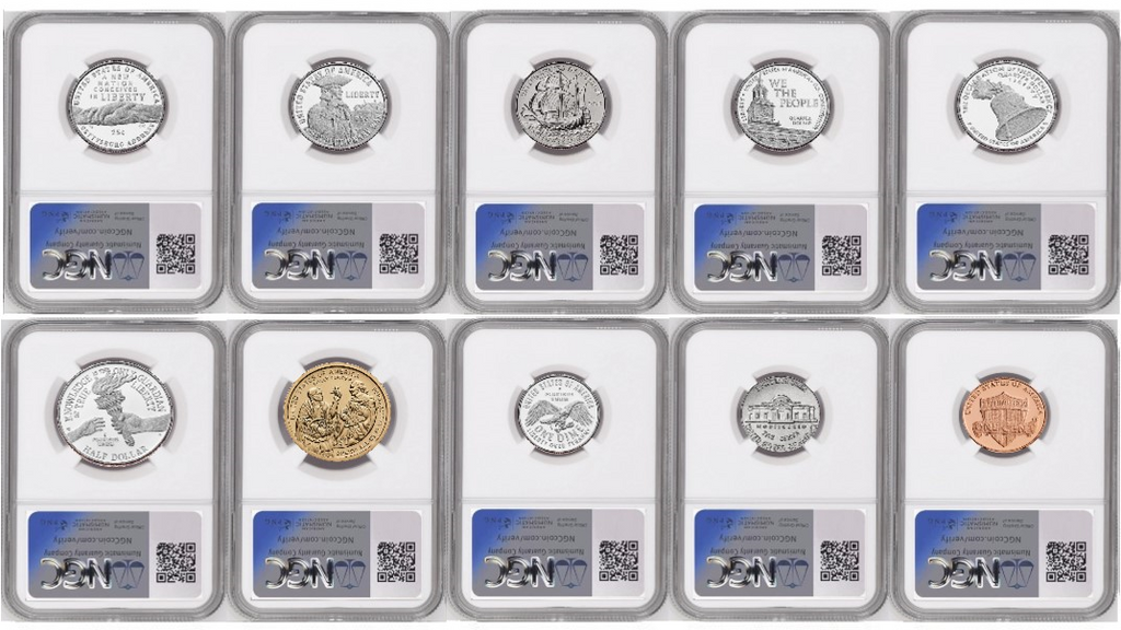 1776-2026 US Mint Complete 10 Coin Silver Proof Set, NGC PF70 FDOI, Flag