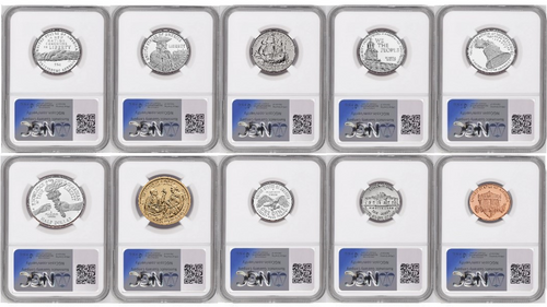 1776-2026 US Mint Complete 10 Coin Silver Proof Set, NGC PF69 First Releases, Flag