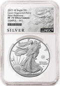 2025 W proof American Eagle Silver Dollar with laser engraved privy graded by NGC with the silver American liberty series label.