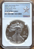 2025 W proof American Silver Eagle with US Army 250th anniversary privy graded by NGC with the West Point silver star label.
