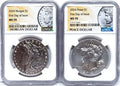 Obverse side of 2024 Uncirculated Morgan and Peace silver dollars in NGC slabs with Morgan and Peace labels