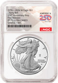 2026 W proof American Eagle Silver Dollar with 250th Anniversary Liberty Bell privy graded by NGC with the America 250 Flag label.