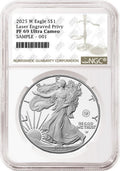 2025 W proof American Eagle Silver Dollar with laser engraved privy graded by NGC with the standard brown label.