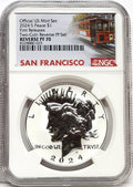 Obverse side of 2024 S reverse proof Peace silver dollar in NGC slab with San Francisco trolley label