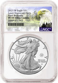 2025 W proof American Eagle Silver Dollar with laser engraved privy graded by NGC with the eagle mountain label.