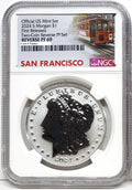 Obverse side of 2024 S reverse proof Morgan silver dollar in NGC slab with San Francisco trolley label
