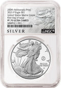 Obverse side of 2025 P proof silver eagle with US Marine Corps 250th anniversary privy in NGC slab with the silver American liberty series label
