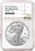 2025 W proof American Eagle Silver Dollar with laser engraved privy graded by NGC with the standard brown label.