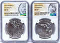 Obverse side of 2024 Uncirculated Morgan and Peace silver dollars in NGC slabs with Morgan and Peace labels