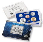 2023 United States Mint Proof Set displayed in a blue plastic case, featuring seven polished coins: Lincoln penny, Jefferson nickel, Roosevelt dime, five American Women Quarters, Kennedy half dollar, and Native American dollar. Includes Certificate of Authenticity and decorative outer box labeled '2023 PROOF SET' and 'UNITED STATES MINT.