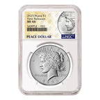 Obverse side of 2025 uncirculated Peace silver dollar graded by NGC with the Peace dollar label.