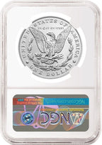 Reverse side of NGC graded uncirculated Morgan silver dollar.