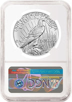 Reverse side of NGC graded uncirculated Peace silver dollar.