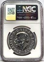 Obverse side of an NGC graded silver Britannia and Liberty coin with King Charles III profile.